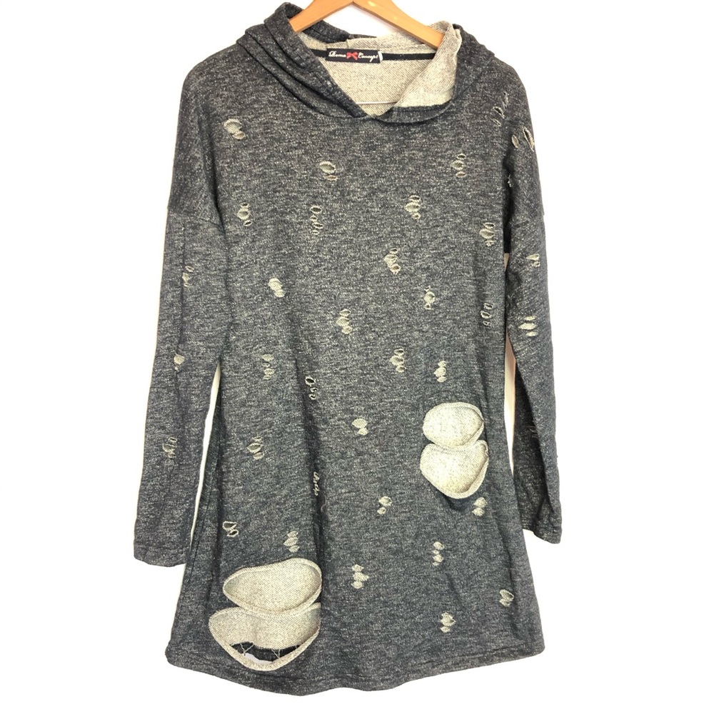 Roma Concepts M distressed blue hooded tunic top